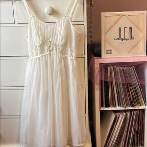 Vintage County Slip Dress Lace Mini Bridal Wedding Milkmaid Tulle Babydoll M 60’